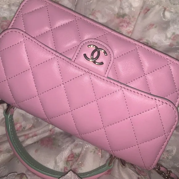 Pink green Chanel mini top handle. S s 23. New. Worn once